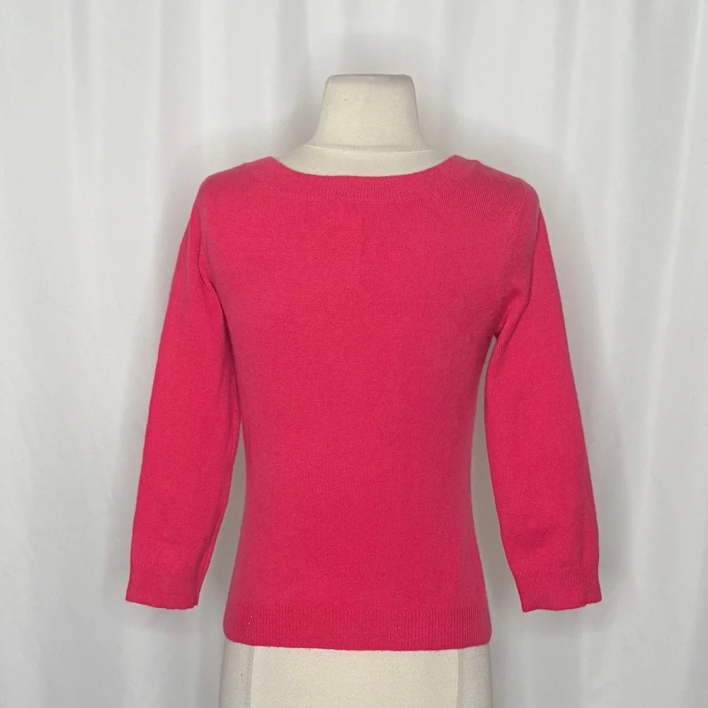 GARNET HILL Cashmere Sweater Scoop Neck Solid Pink Bright Pullover‎ X-Small